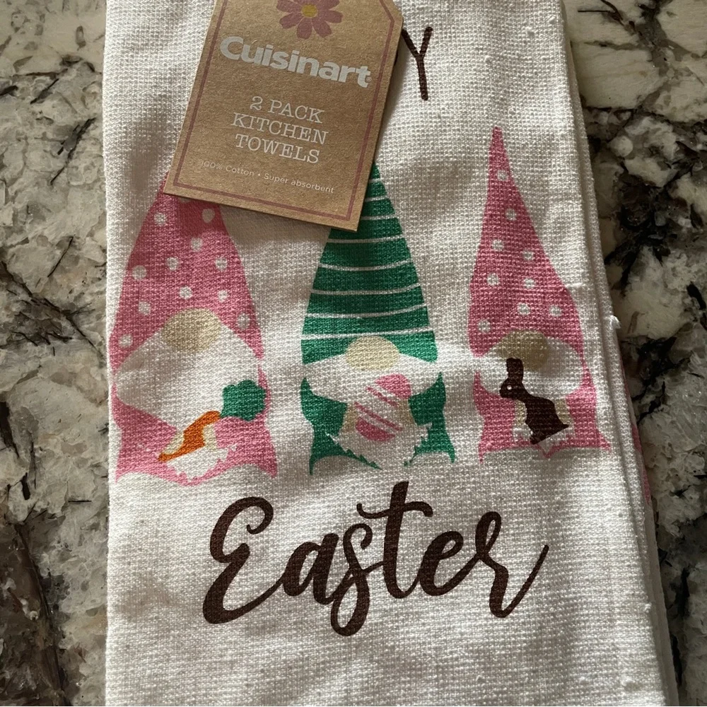 Cuisinart Gnomes 2-Pack Kitchen Dish Towels Happy Easter 16x26